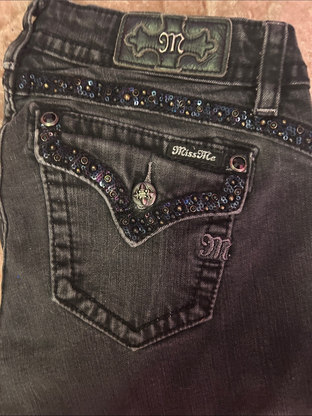 Miss Me Black Midrise Skinny Jeans with Embellished Sequin Trim